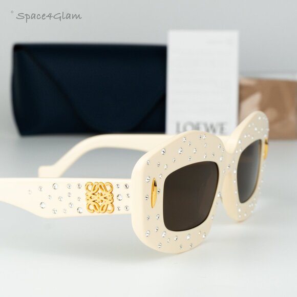 Loewe Men Sunglasses Crystal White Brown Rectangle LW4114IS 25E NEW AUTHENTIC - Picture 4 of 11